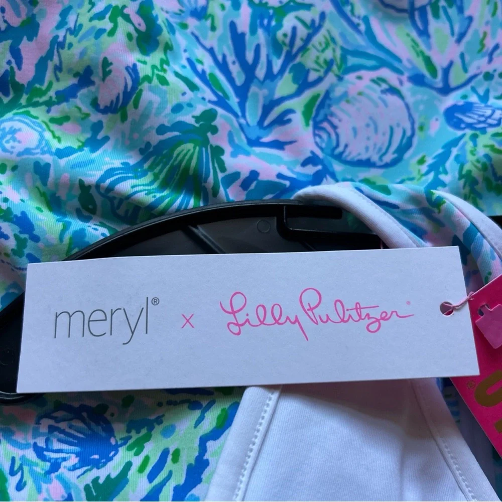 Lilly Pulitzer X Meryl Bra Tank Top Womens SMALL or MED Surf Blue Soleil $118